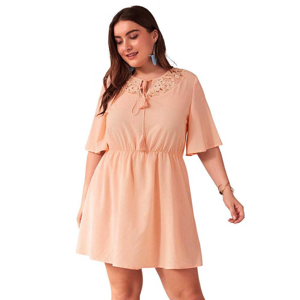 Solid color cutout fat MM dress - Amazitshop