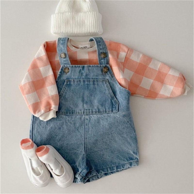 Solid Color Denim Overalls Kids Jumpsuit - Amazitshop