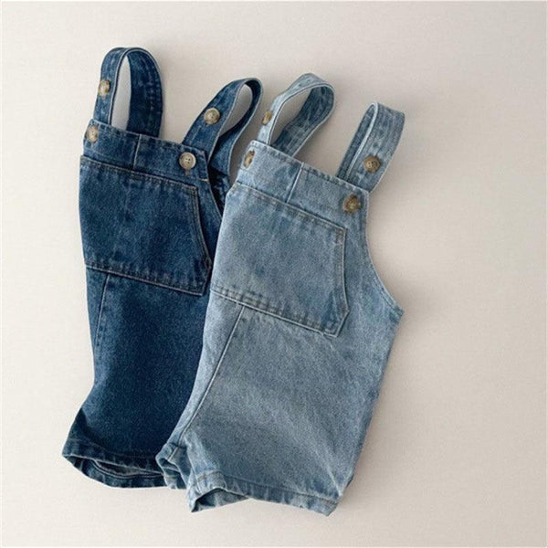 Solid Color Denim Overalls Kids Jumpsuit - Amazitshop