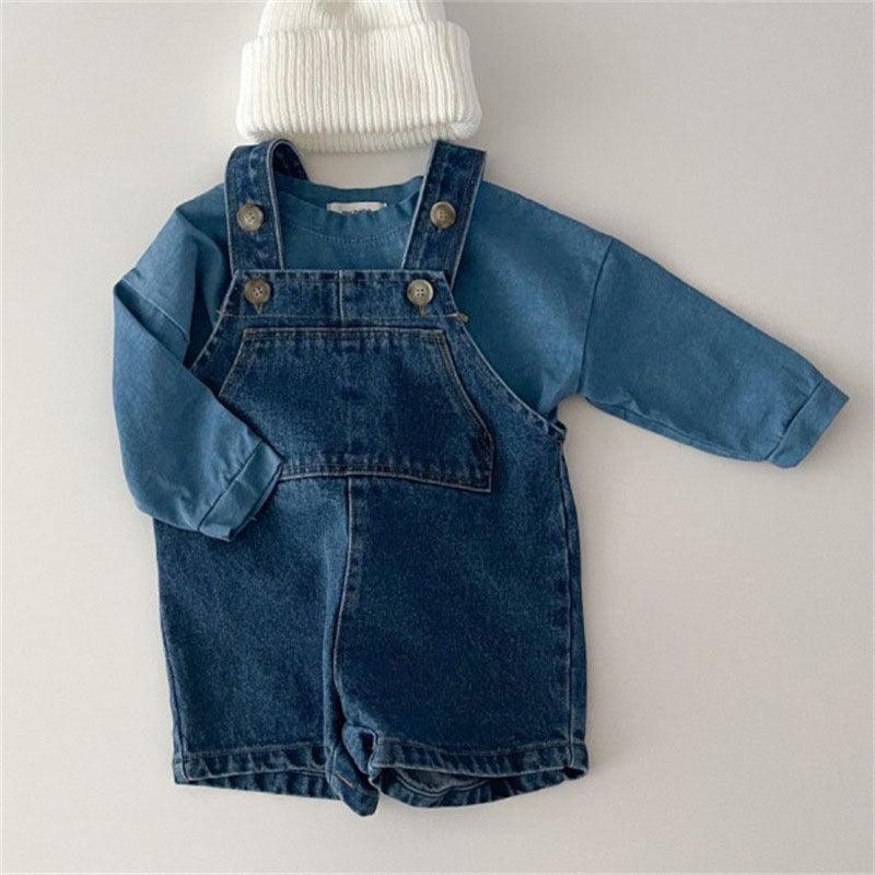 Solid Color Denim Overalls Kids Jumpsuit - Amazitshop