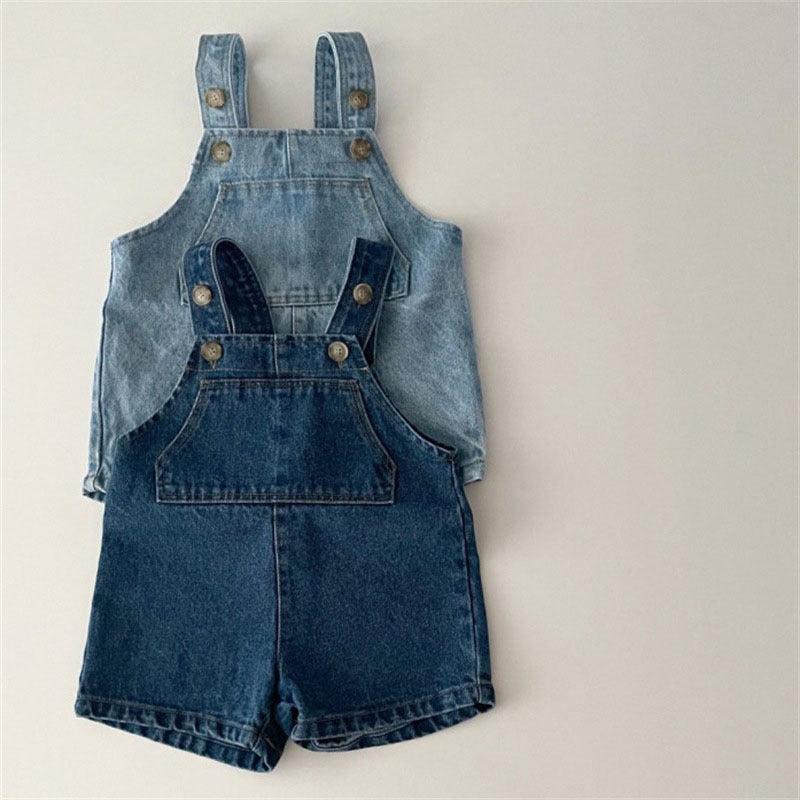 Solid Color Denim Overalls Kids Jumpsuit - Amazitshop