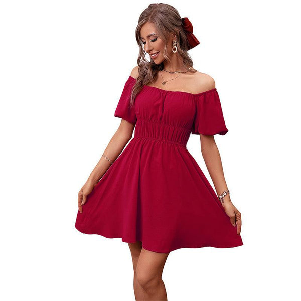 Solid Color High Waist Tube Top Dress Off - shoulder Shoulder - baring Simple Skirt - Amazitshop