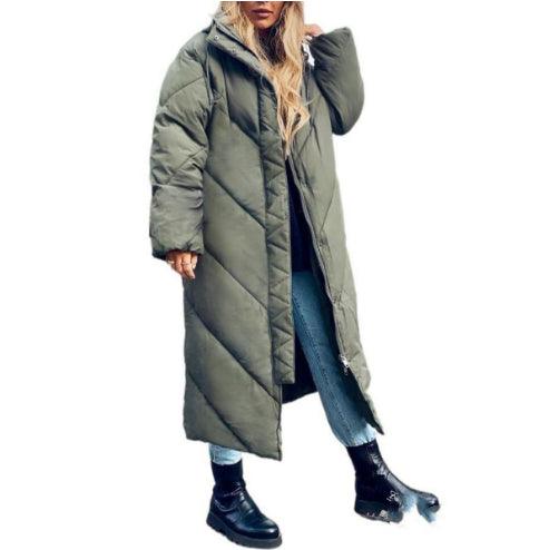 Solid Color Hooded Cotton Jacket Long Sleeve Zipper Coat For Women - Amazitshop