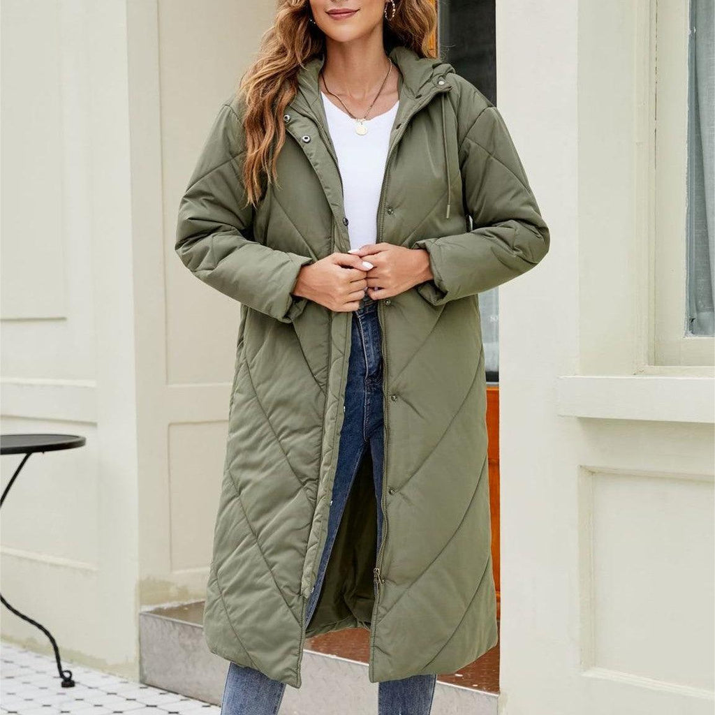 Solid Color Hooded Cotton Jacket Long Sleeve Zipper Coat For Women - Amazitshop