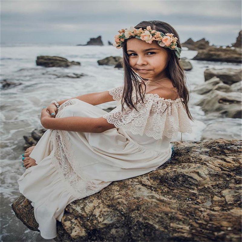 Solid - color lace sleeveless princess dress - Amazitshop