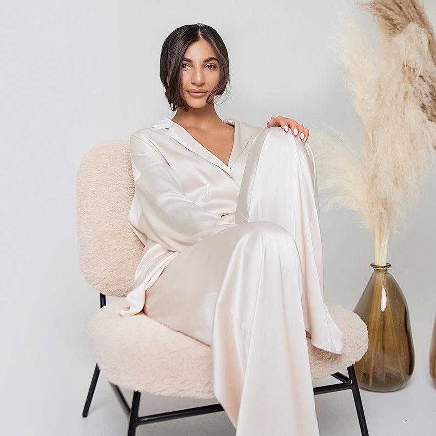 Solid Color Ladies Loungewear Satin Satin Top Trousers - Amazitshop