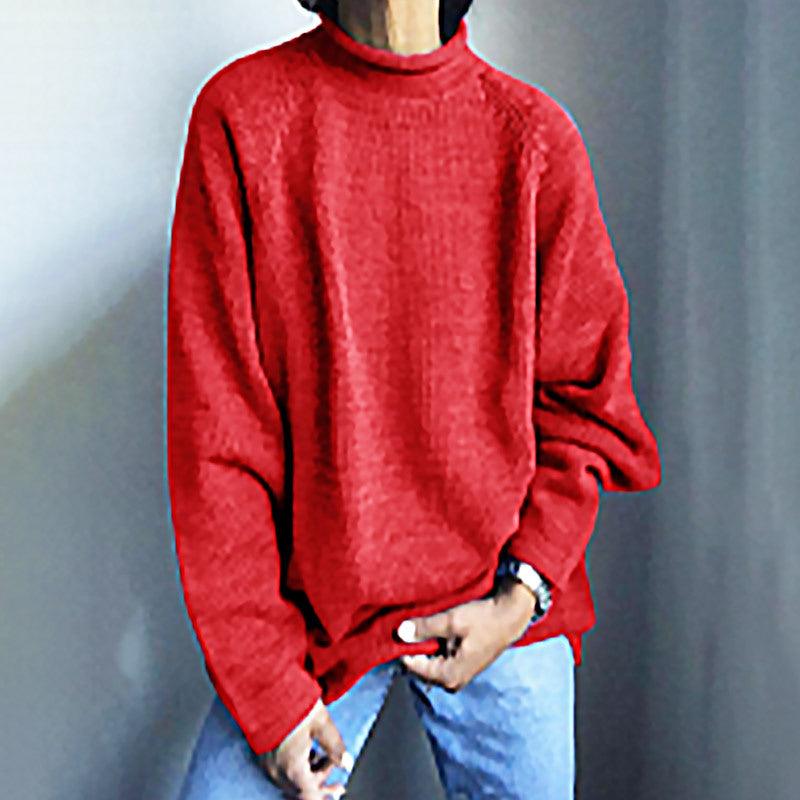 Solid Color Pullover Loose Casual Sweater - Amazitshop