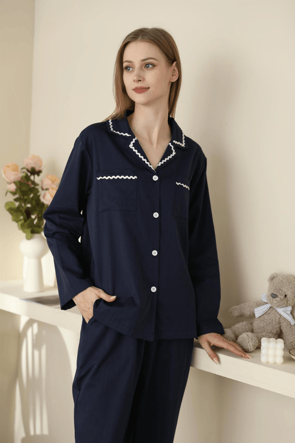 Solid Color Suit Collar Pajamas Set - Amazitshop