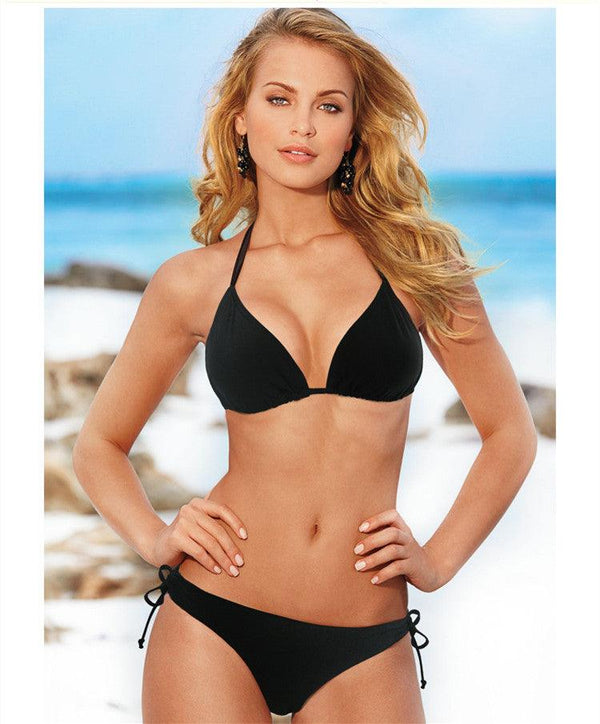 Solid Color Triangle Bikini Lace - Up Swimsuit Women's Swimwear - Amazitshop