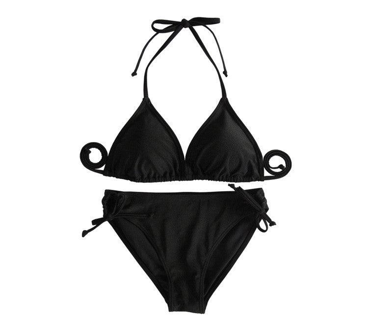 Solid Color Triangle Bikini Lace - Up Swimsuit Women's Swimwear - Amazitshop