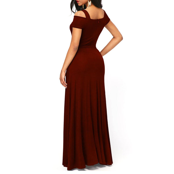 Solid Color V - neck Sexy Strapless Split Slim Fit Party Dress - Amazitshop