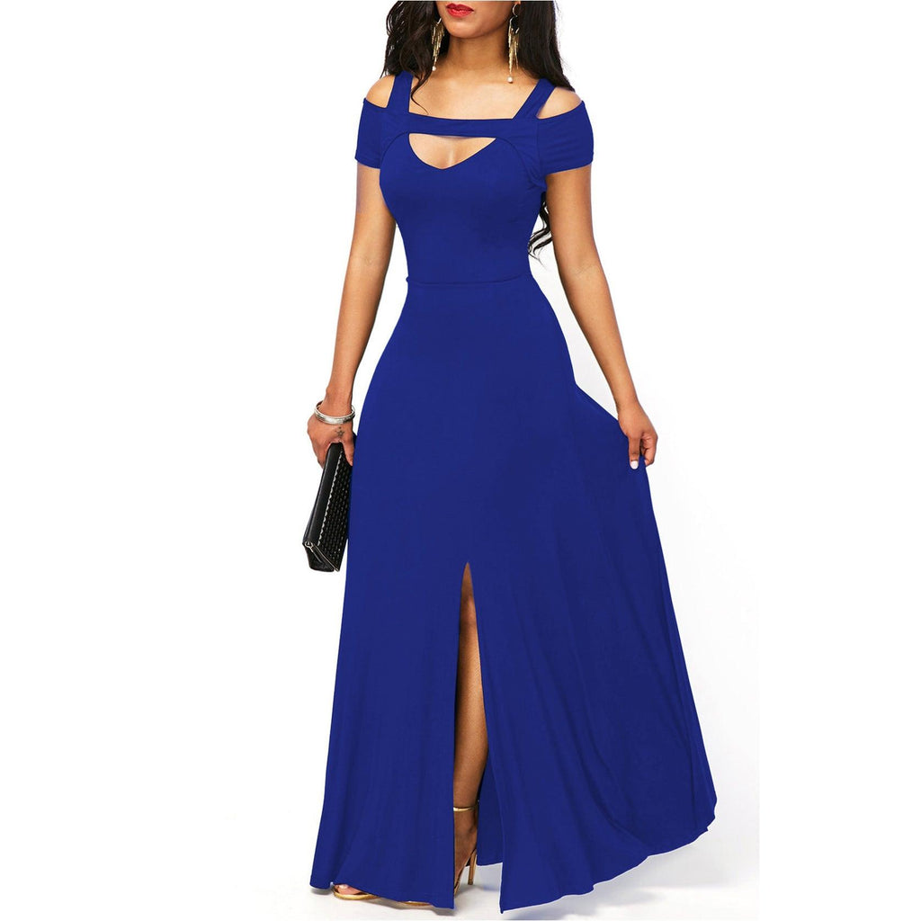 Solid Color V - neck Sexy Strapless Split Slim Fit Party Dress - Amazitshop