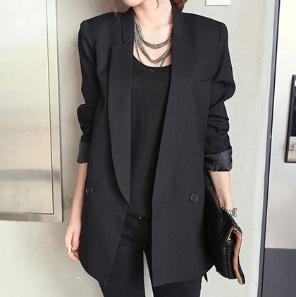 Solid Long Style Black Women Jacket and Blazer Female Notched Collar Asymmetrical Chic Ladies Blazers feminin - Amazitshop