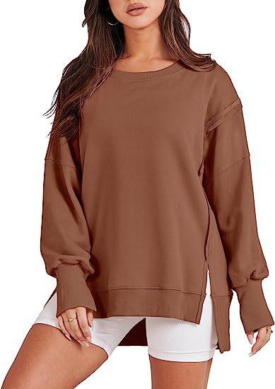 Solid Oversized Sweatshirt Crew Neck Long Sleeve Pullover Hoodies Tops Fashion Fall Women Clothes Winter - Amazitshop