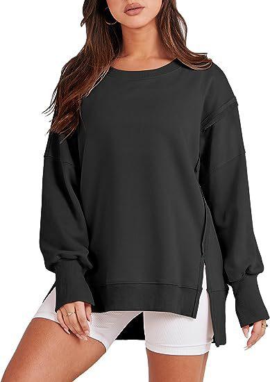 Solid Oversized Sweatshirt Crew Neck Long Sleeve Pullover Hoodies Tops Fashion Fall Women Clothes Winter - Amazitshop