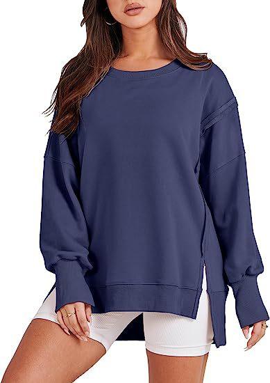 Solid Oversized Sweatshirt Crew Neck Long Sleeve Pullover Hoodies Tops Fashion Fall Women Clothes Winter - Amazitshop