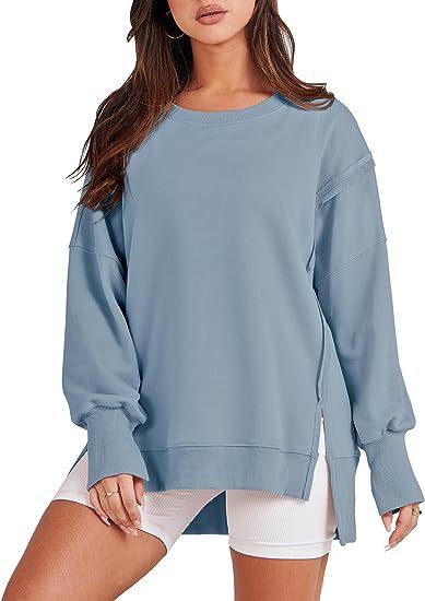 Solid Oversized Sweatshirt Crew Neck Long Sleeve Pullover Hoodies Tops Fashion Fall Women Clothes Winter - Amazitshop