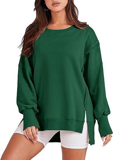 Solid Oversized Sweatshirt Crew Neck Long Sleeve Pullover Hoodies Tops Fashion Fall Women Clothes Winter - Amazitshop