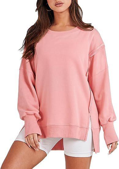 Solid Oversized Sweatshirt Crew Neck Long Sleeve Pullover Hoodies Tops Fashion Fall Women Clothes Winter - Amazitshop