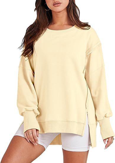 Solid Oversized Sweatshirt Crew Neck Long Sleeve Pullover Hoodies Tops Fashion Fall Women Clothes Winter - Amazitshop