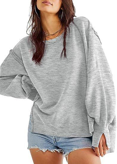 Solid Oversized Sweatshirt Crew Neck Long Sleeve Pullover Hoodies Tops Fashion Fall Women Clothes Winter - Amazitshop