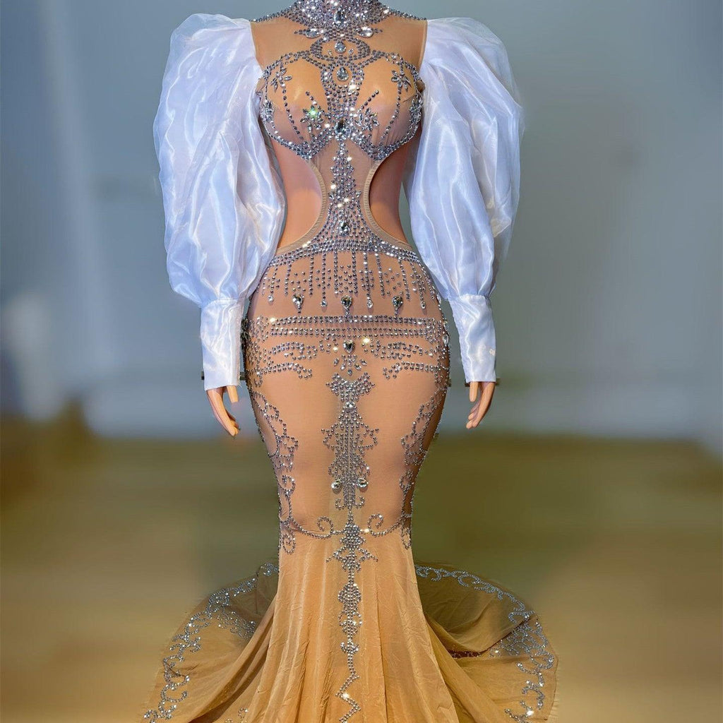 Sparkling Rhinestone Mopping Dress Backless - Amazitshop