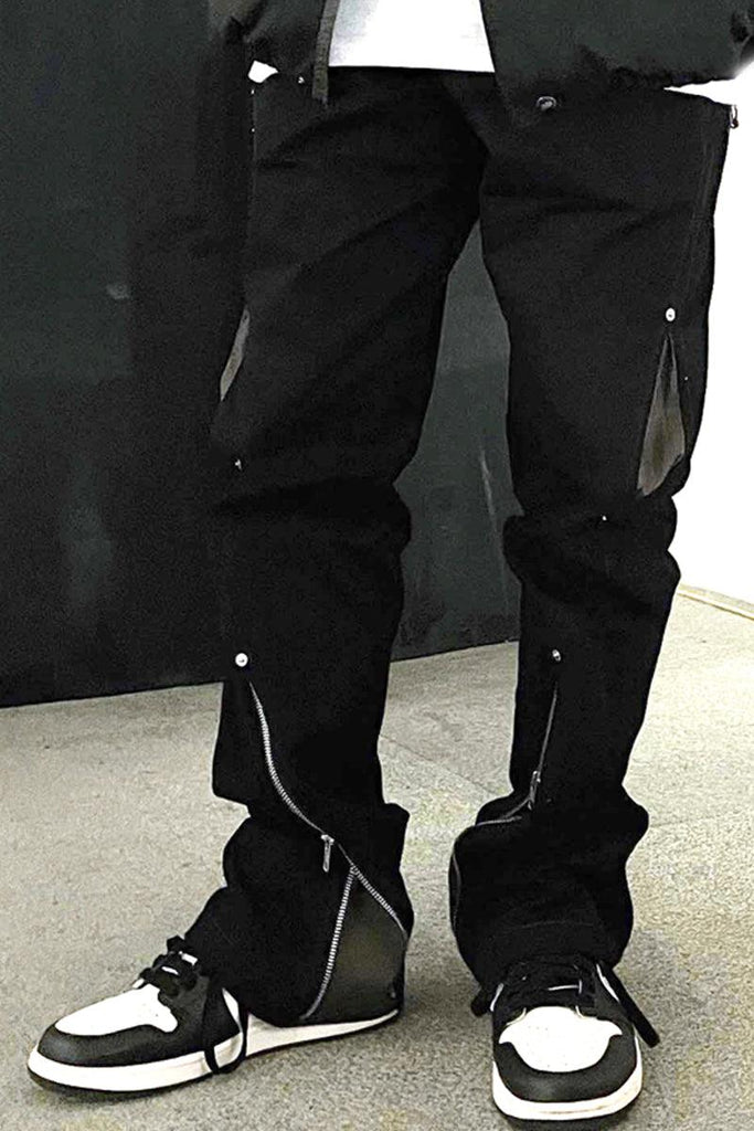 Splice Function Wind Zipper Bell Bottoms For Men - Amazitshop
