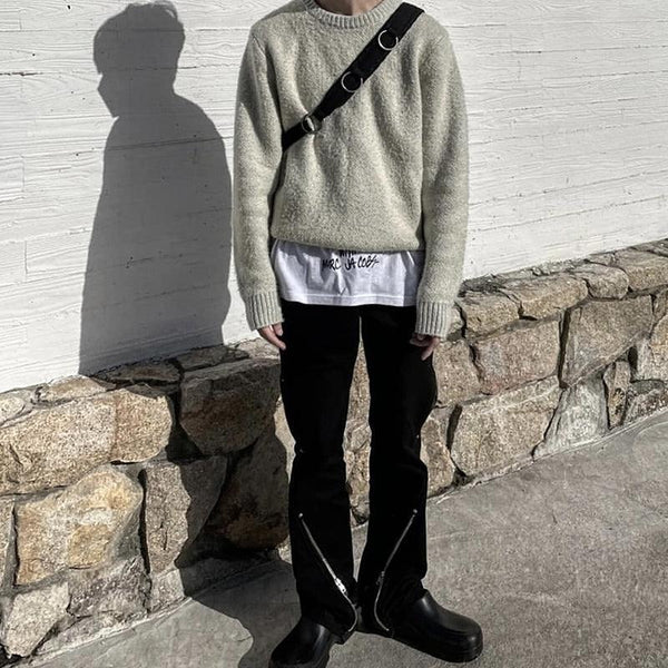 Splice Function Wind Zipper Bell Bottoms For Men - Amazitshop