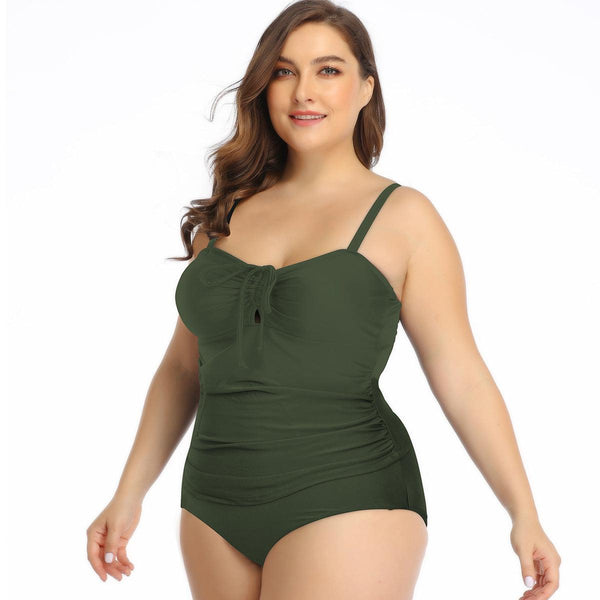 Split Plus Size Swimsuit Smocked Suspenders Solid Color Bikini - Amazitshop