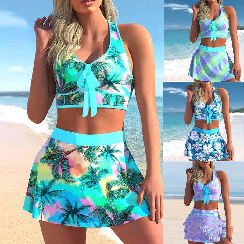 Split Swimwear Skirt Conservative Large Print - Amazitshop