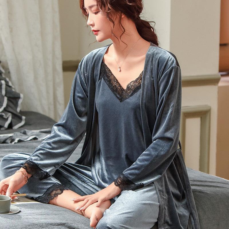 Spring and autumn sexy sling gold velvet three - piece suit - Amazitshop