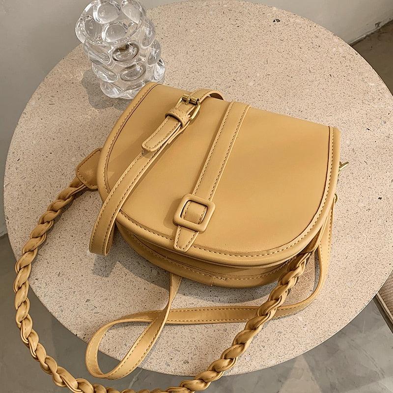 Spring and Summer New Solid Color Flip Saddle Bag High - quality PU Leather Women's Designer Handbag Shoulder Messenger Bag Purses - Amazitshop