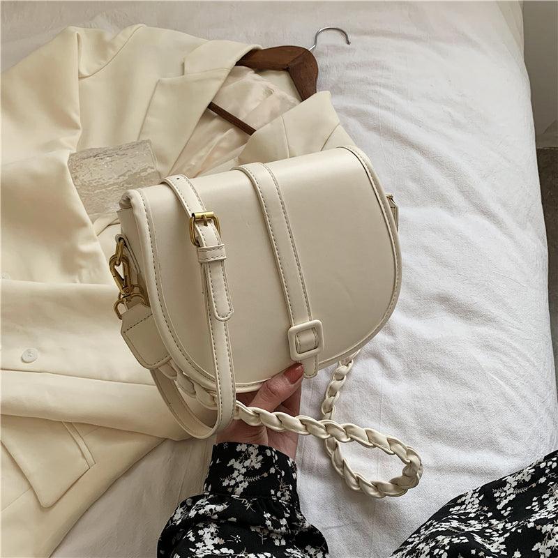 Spring and Summer New Solid Color Flip Saddle Bag High - quality PU Leather Women's Designer Handbag Shoulder Messenger Bag Purses - Amazitshop