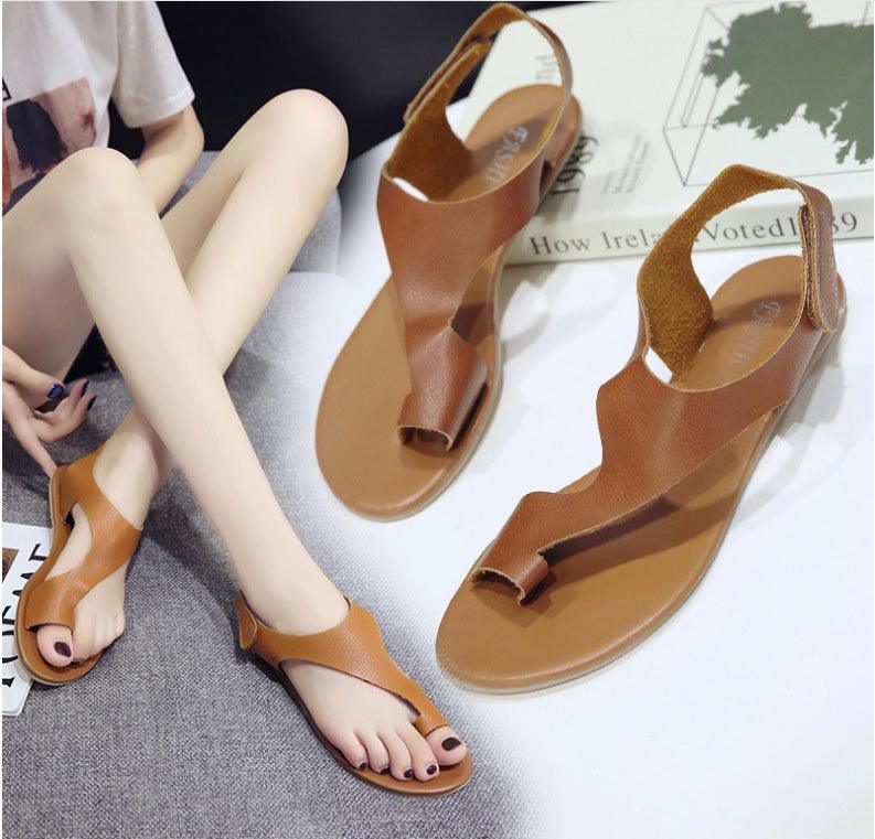 Spring And Summer New Style Sandals Women European Station Wish Hot Sale Fashion Solid Color Flip Flops Flat Velcro Sandals - Amazitshop