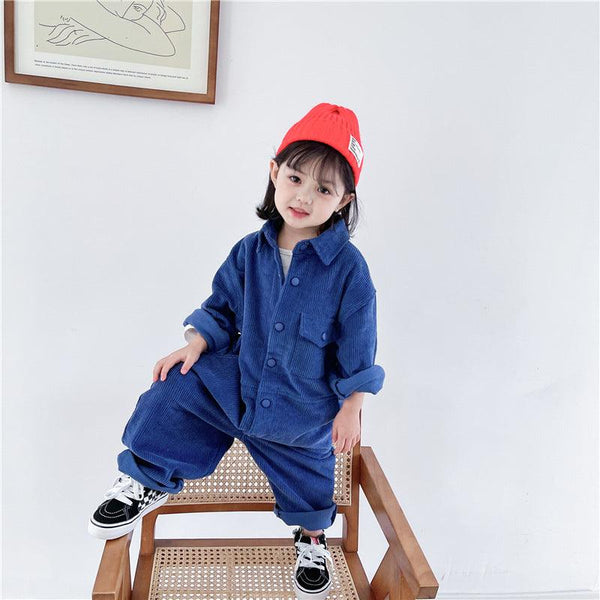 Spring Autumn Fashion Boys Girls Solid Color Corduroy Long Sleeve One - pieces Kids Children Loose Oversized Jumpsuits - Amazitshop