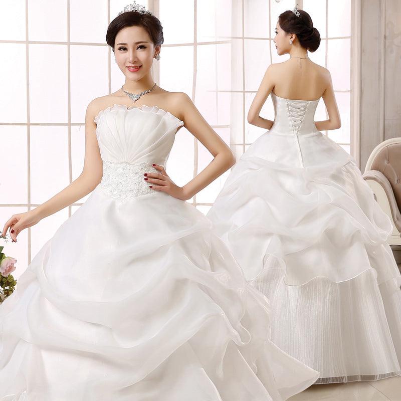 Spring Autumn Wedding dress new bride wedding dress size Korean women slim lace Qi special offer - Amazitshop