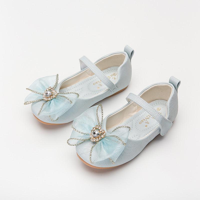 Spring New Girls' Single Shoes Cute Bow Rhinestone Soft Sole Flat Shoes - Amazitshop