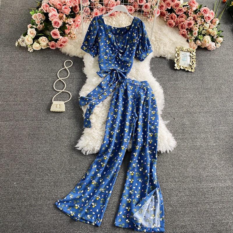 Square Neck Bow Halter Short Women's Top Two Sets - Amazitshop