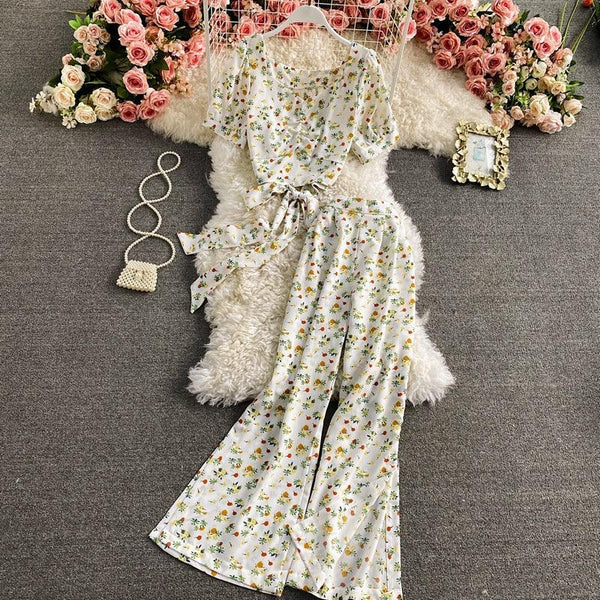 Square Neck Bow Halter Short Women's Top Two Sets - Amazitshop