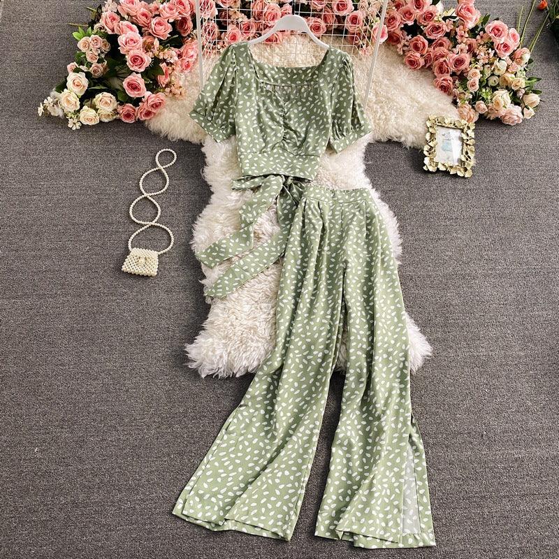 Square Neck Bow Halter Short Women's Top Two Sets - Amazitshop