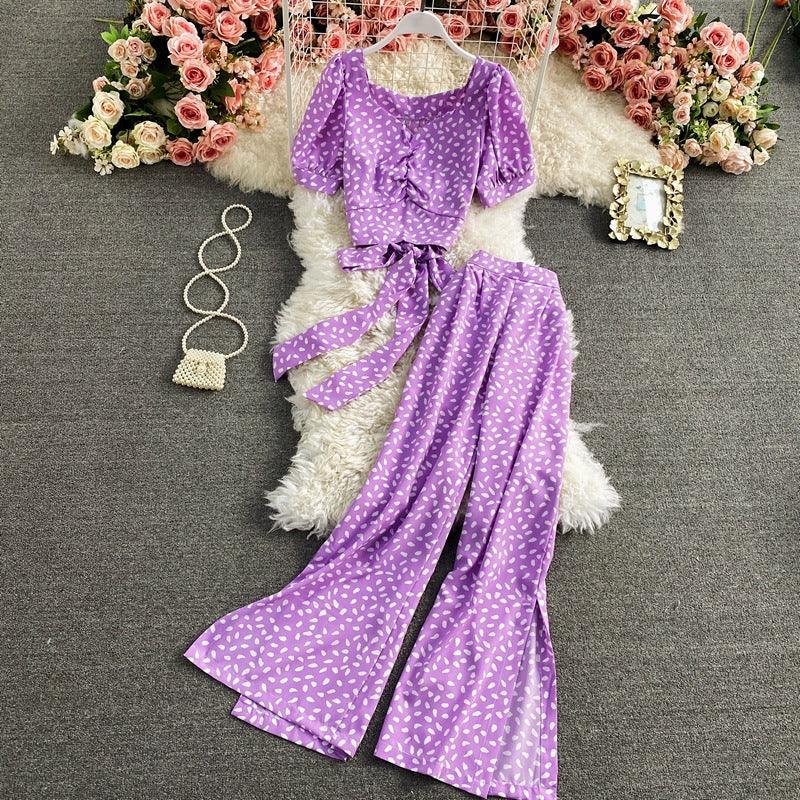 Square Neck Bow Halter Short Women's Top Two Sets - Amazitshop