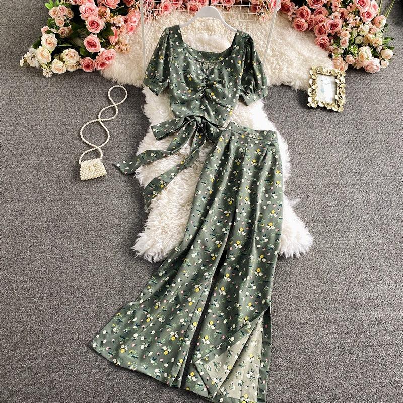 Square Neck Bow Halter Short Women's Top Two Sets - Amazitshop