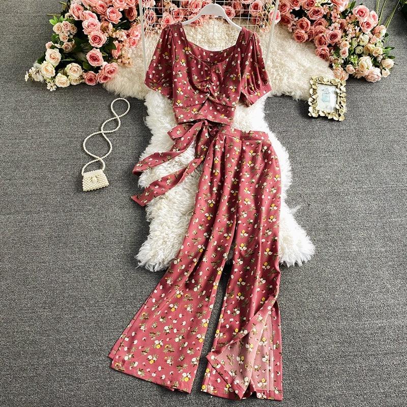 Square Neck Bow Halter Short Women's Top Two Sets - Amazitshop