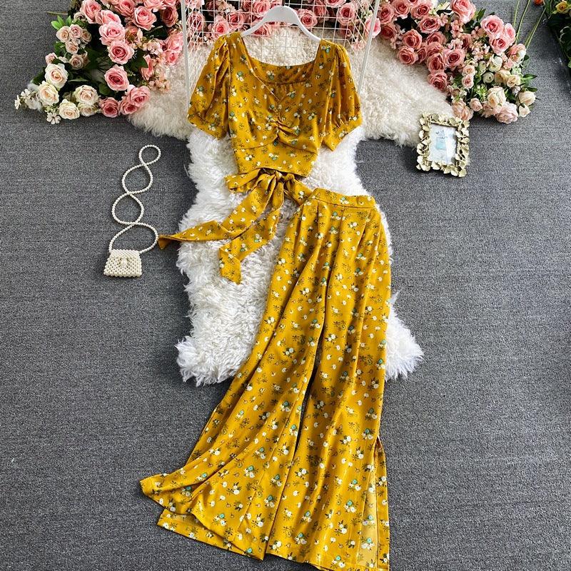 Square Neck Bow Halter Short Women's Top Two Sets - Amazitshop