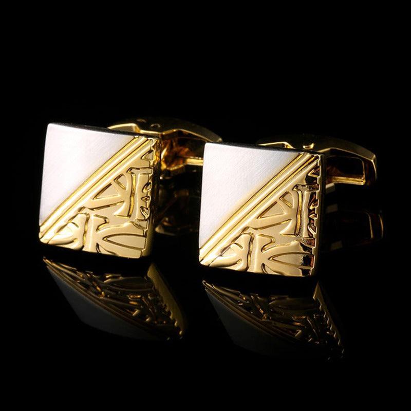 Square Pattern Gold And Silver Two - tone High Quality French Cufflink Pure Copper Metal Buttons - Amazitshop