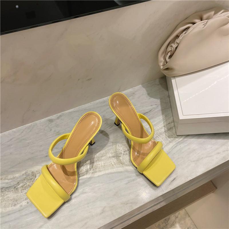 Square - toe Hgh - heel Sandals And Slippers Candy - colored Stiletto - heel Women's Shoes - Amazitshop