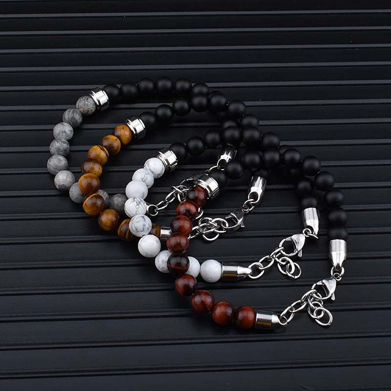 Stainless Steel Natural Stone Bracelets Bangle Men Tiger Eye Stone Bead Bracelet For Men Gift For Him Pulseras Hombre JS - 04 - Amazitshop