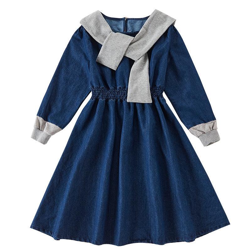 Stitching Denim Children's Parent - child Long - sleeved Princess Dress - Amazitshop