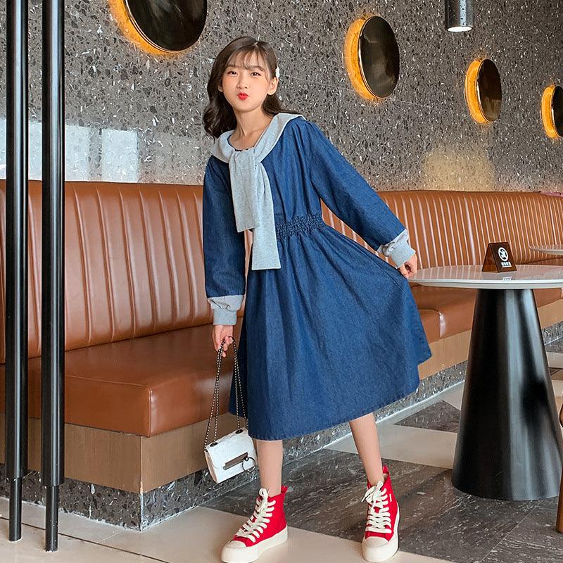 Stitching Denim Children's Parent - child Long - sleeved Princess Dress - Amazitshop