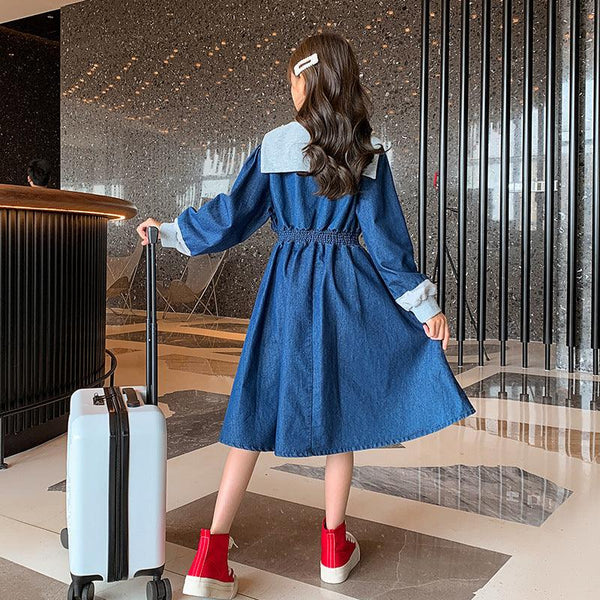 Stitching Denim Children's Parent - child Long - sleeved Princess Dress - Amazitshop